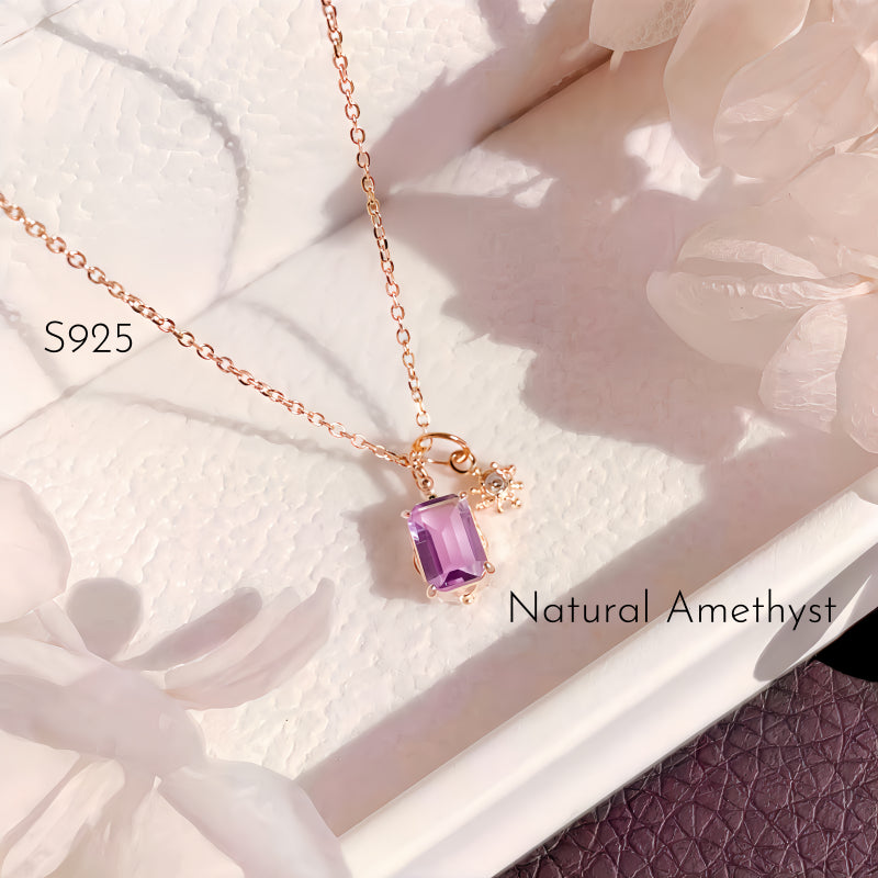 Amethyst Rectangle Pendant Necklace - Calm Mind & Peaceful Sleep