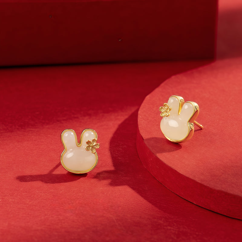 Bunny Natural  Hetian Jade Earrings - Purity and Gentle Fortune