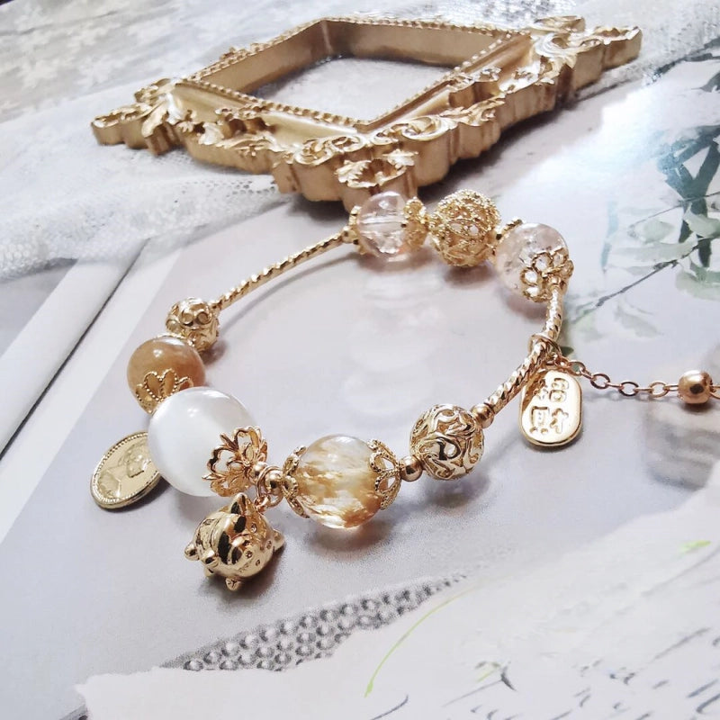 Citrine Golden Pig Charm Bracelet – Attract Wealth, Boost Career, Grow Abundance