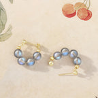 Natural Grey Moonstone Beaded Hoop Earrings - Calm & Intuition