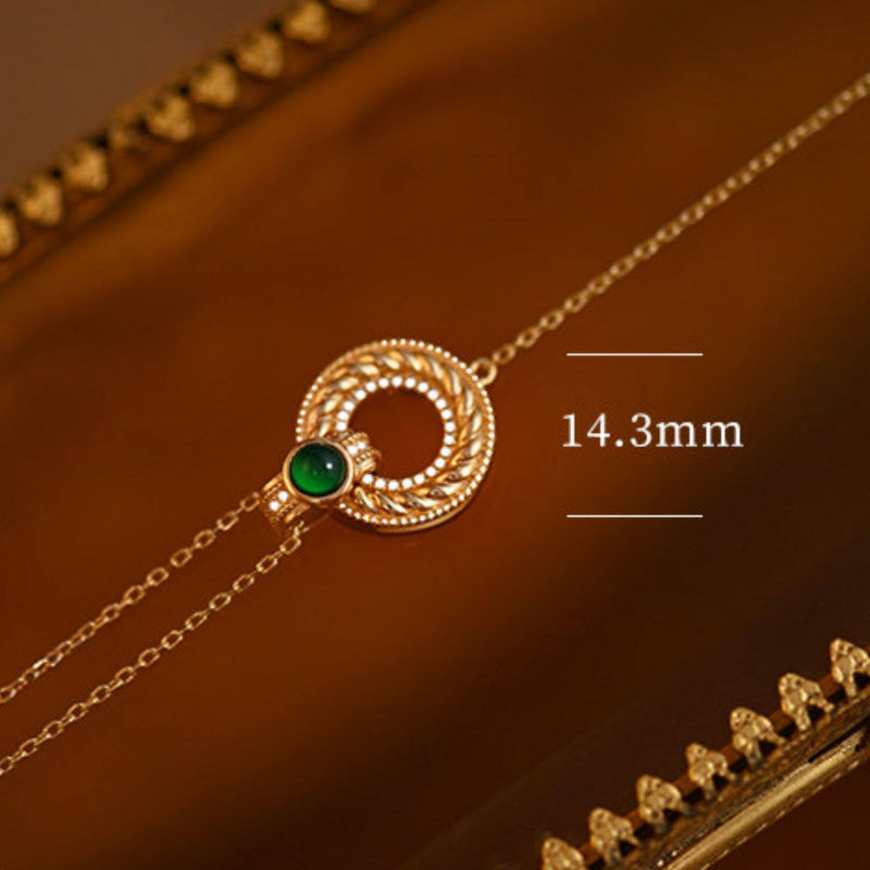 Retro Twisted Circle Emerald Necklace, Luxury Green Stone Jewelry for Mom