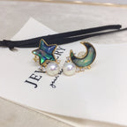 Natural Abalone Shell Pearl Earrings - Moon & Star Bring Gentle Serenity