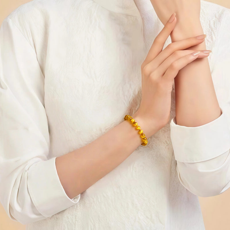 Bracelet brésilien authentique en œil de tigre doré naturel pour femme - Attire la richesse