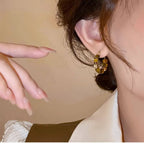 Boucles d'oreilles Œil de tigre naturel, perles carrées Maillard, boucle Resolve - Attire la richesse
