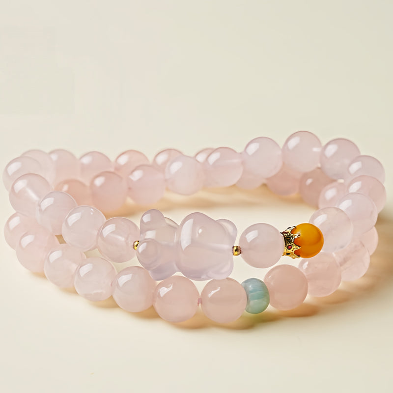 Natural Pink Crystal Bear Double Circle Crystal Bracelet
