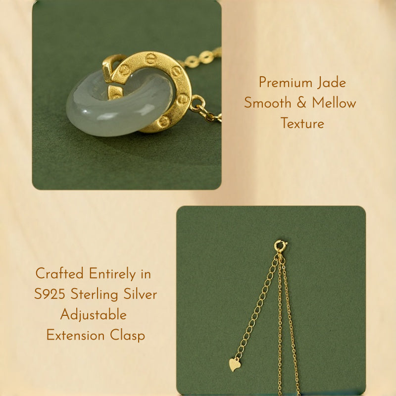 Interlocking Jade Ping An Lock Necklace, Oriental Peace Symbol Jewelry
