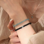 Smooth Round Bead Aquamarine Obsidian Bracelet - Serenity & Protection