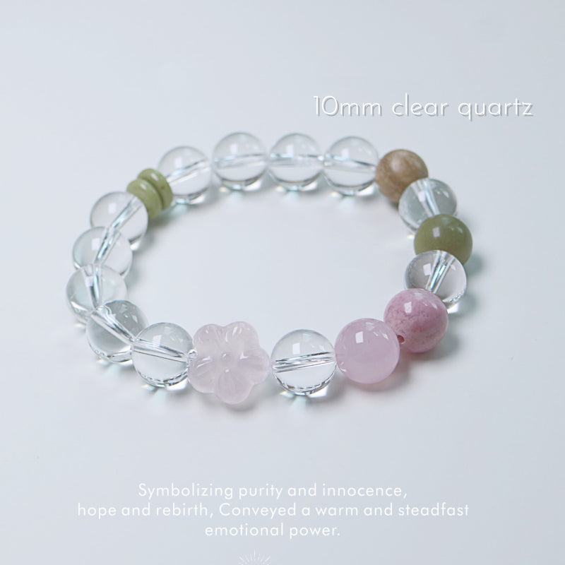 Clear Quartz Sakura Rose Quartz Bracelet – Purify, Attract Romance, Boost Relationships