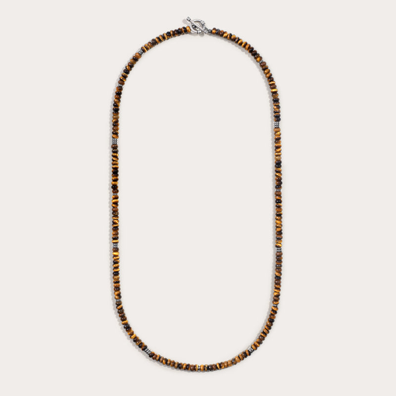Collier œil de tigre naturel, fermoir argenté - Cadeau protection pour petit ami
