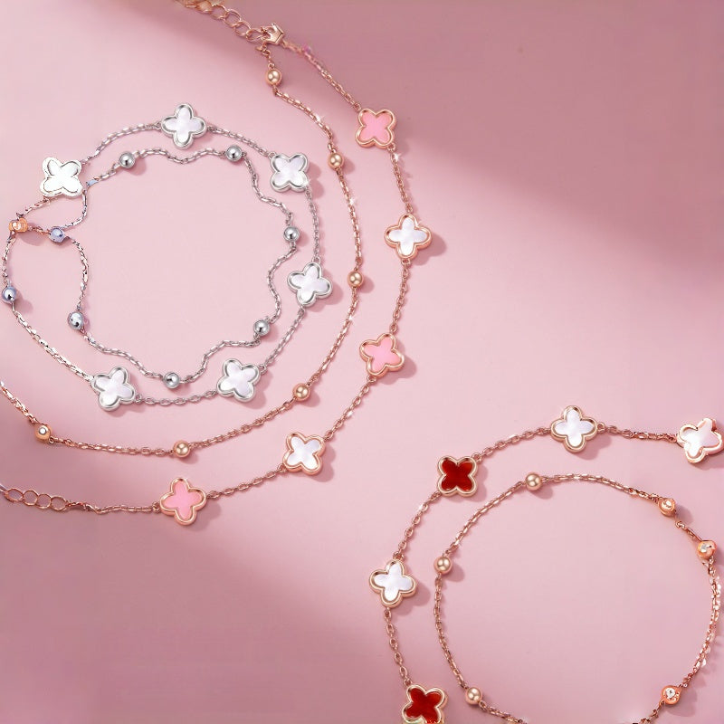 Bracelet Double Couche Trèfle à Quatre Feuilles — Cadeau Luxe & Délicat pour Meilleure Amie – Anniversaire & Remise de Diplôme