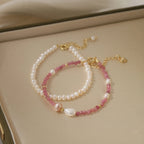 Soft Pink Tourmaline and Natural Pearl Bracelet - Peaceful and Optimistic Energy