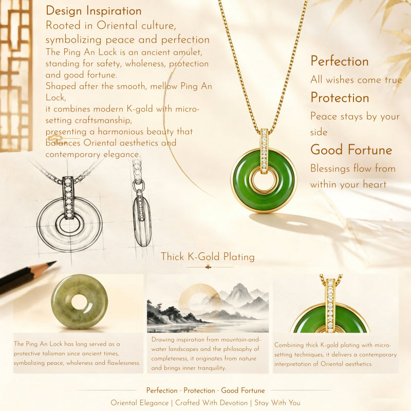 Ping An Lock Pendant Necklace, Minimalist Light Luxury Jade Sweater Chain for Women