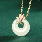Elegant Magnolia Hetian Jade Peace Donut Necklace - Peace & Bliss