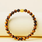 Bracelet élastique perles œil de tigre naturel - Attire la richesse, cadeau d'anniversaire idéal
