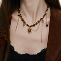 Natural Tiger Eye Stone Necklace, Maillard Vintage Fringe Choker Necklace