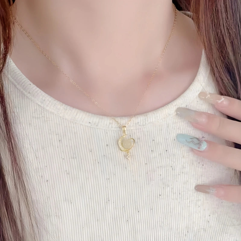 Natural Hetian Jade Moon & Star Necklace