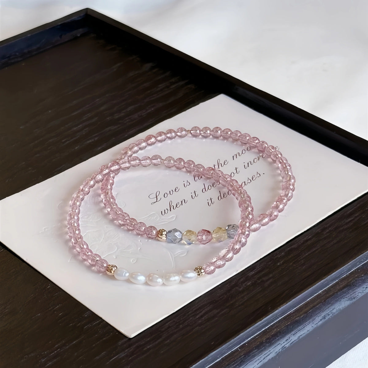Strawberry Quartz & Pearl Stackable Bracelet - Sweet Loving Vibes