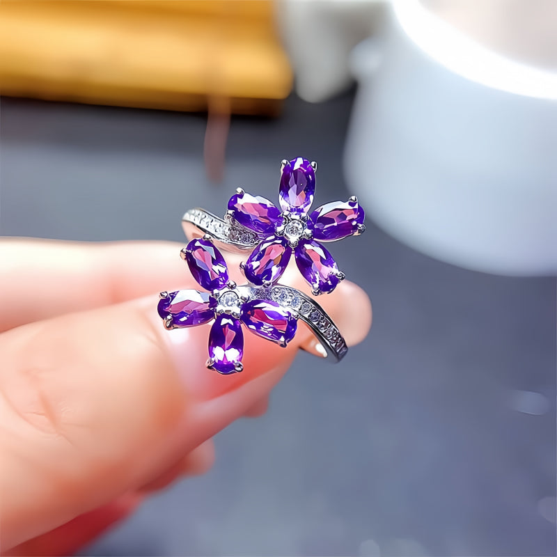 Bague Fleurs d'Améthyste Naturelle - Protection Discrète, Douce Sagesse