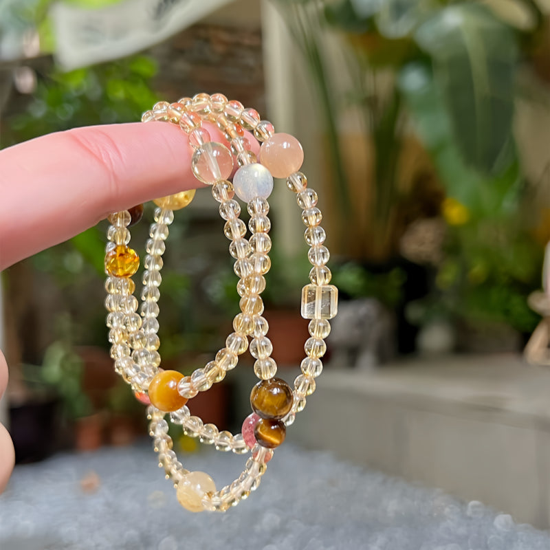 Natural Yellow Crystal Multi Treasure Lucky Multi Circle Bracelet - Positive Energy and Lasting Luck