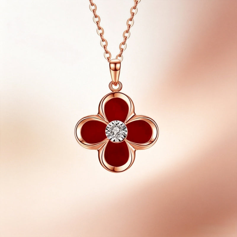 Onyx Lucky Clover Necklace — Two-Way Wear • Reversible Design