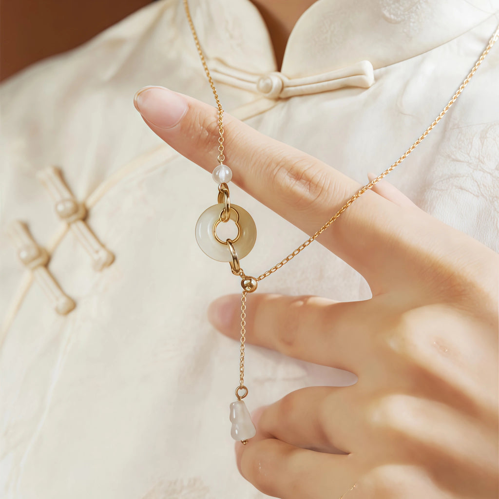 Natural Hetian Jade Peace Donut Gourd Necklace - Blessing & Calm