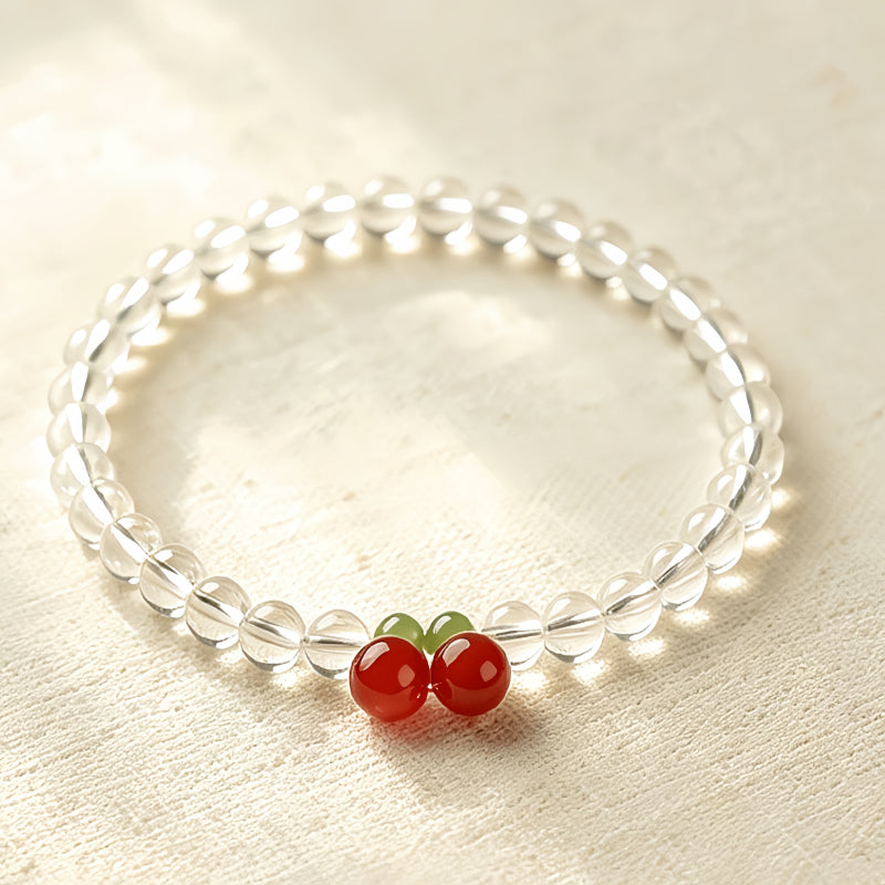 Natural White Crystal Cherry Bracelet Necklace Set – Soothe Emotions, Cleanse Aura