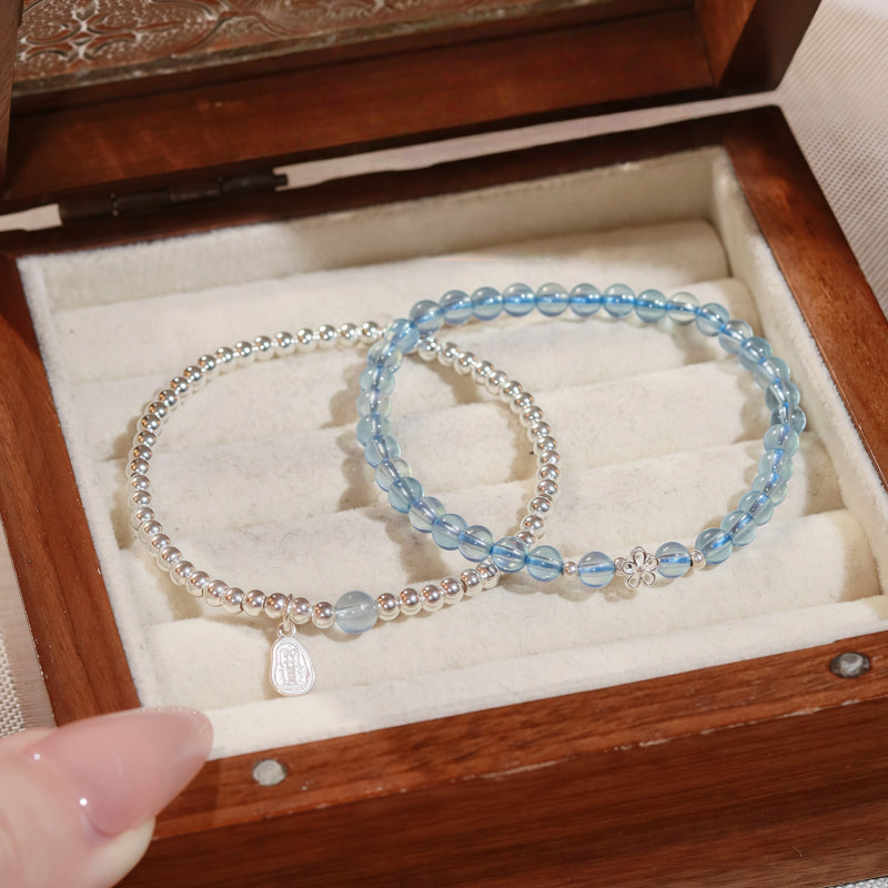 Aquamarine Sterling Silver Bracelet – Activate Throat Chakra, Clear Expression, Attract Benefactors