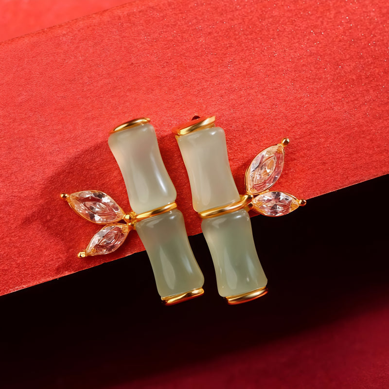 Boucles d'oreilles en bambou de jade Hetian naturel