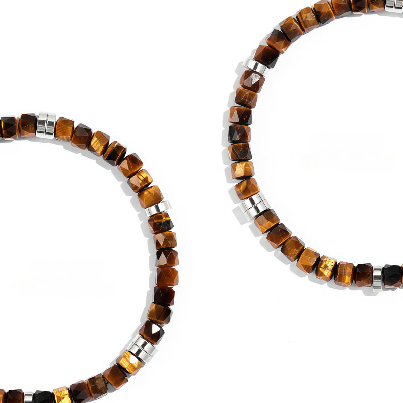 Bracelet en Pierre Naturelle Œil de Tigre, Coupe Droite et Facette Fine, Cadeau de Saint-Valentin pour Petit Ami