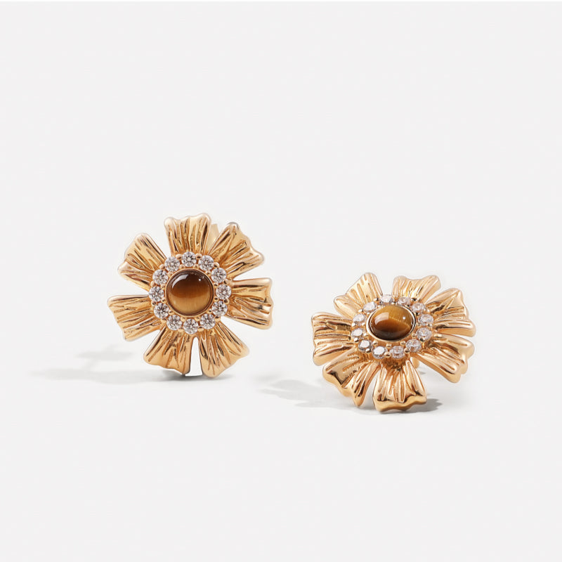 Boucles d'oreilles Œil de tigre naturel — Cadeau pour filles Maillard Little Daisy