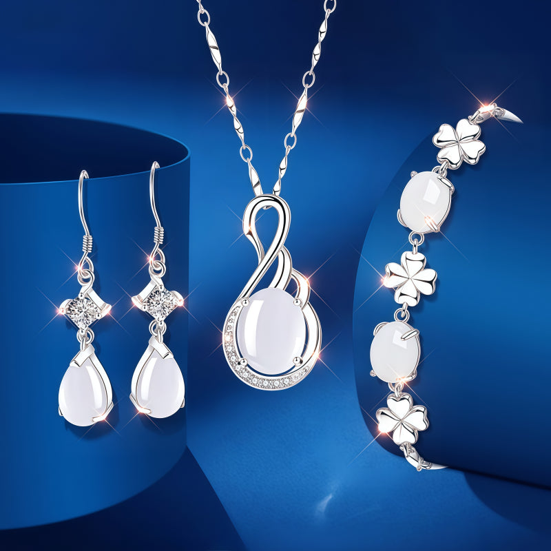 Vintage White Chalcedony 3‑Piece Jewelry Set - Wisdom