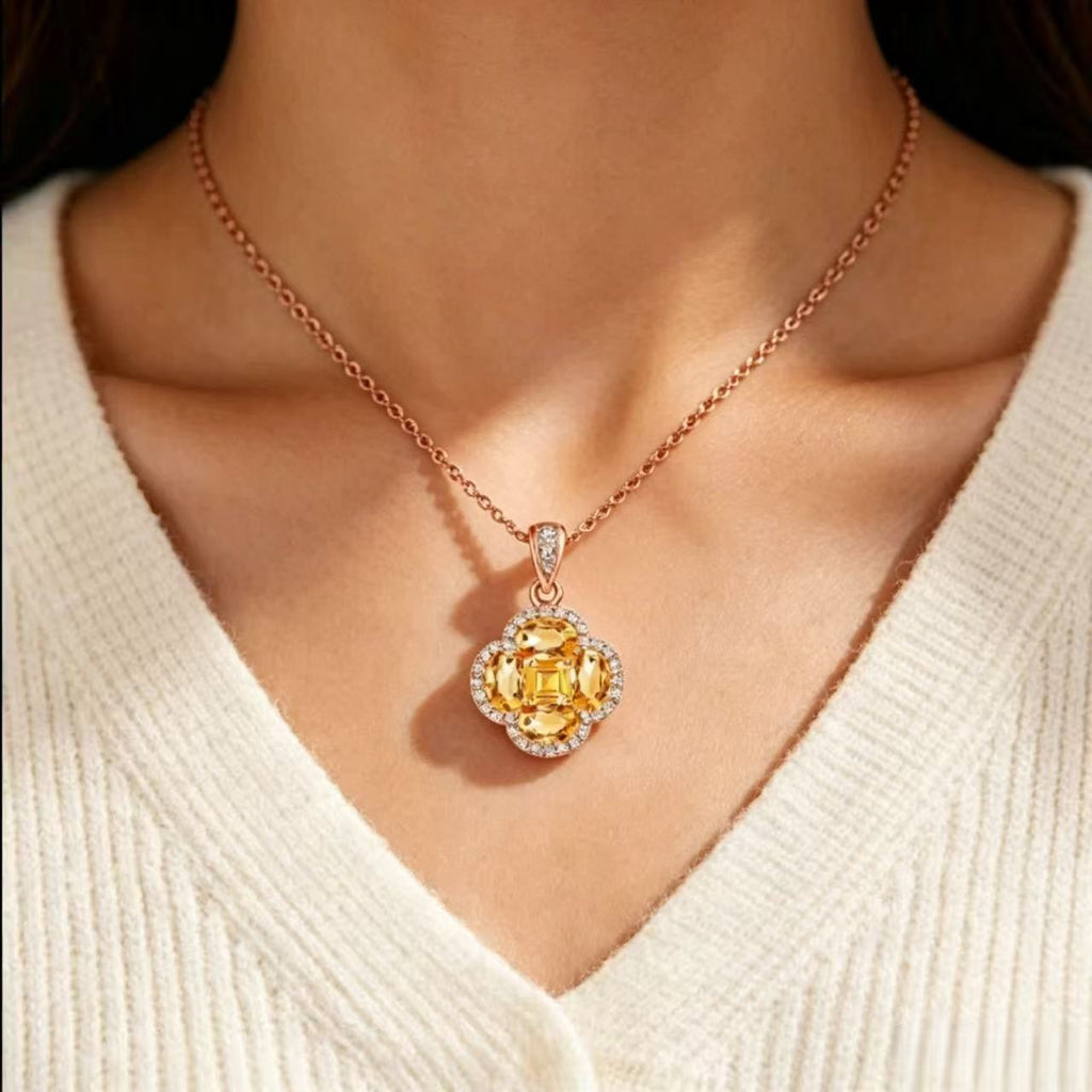 Collier en cristal naturel trèfle de la réussite — Cadeau pour elle • Cadeau de fêtes