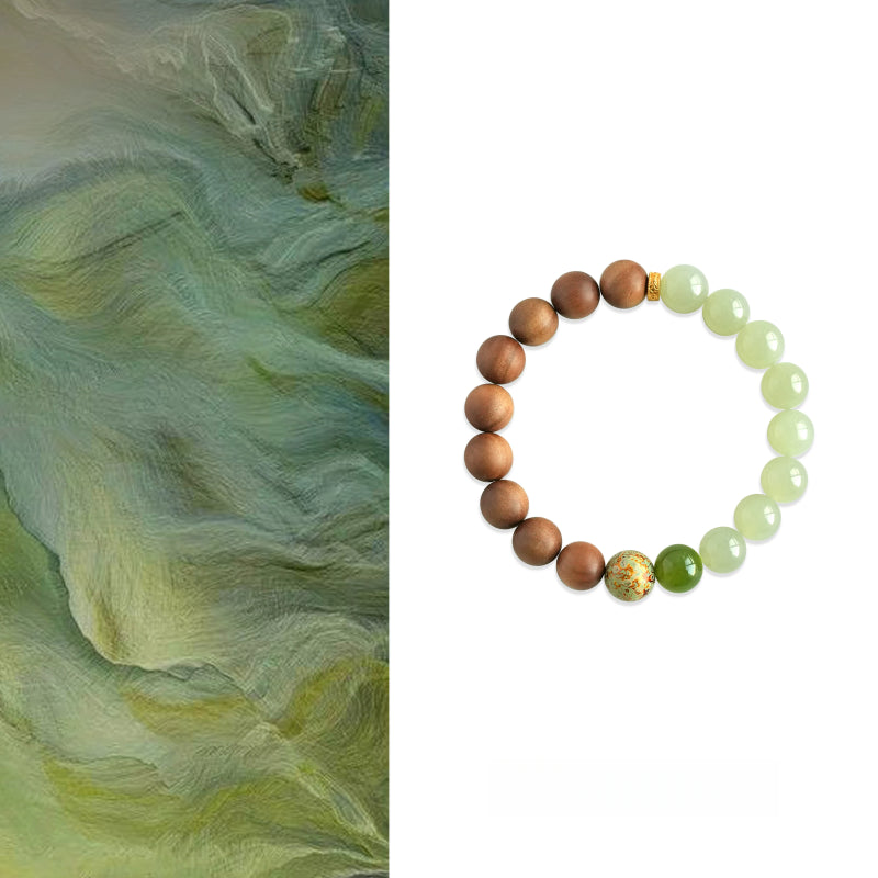 Natural Hetian Jade & Sandalwood Bracelet– Ground Spirit, Purify Aura, Attract Peace