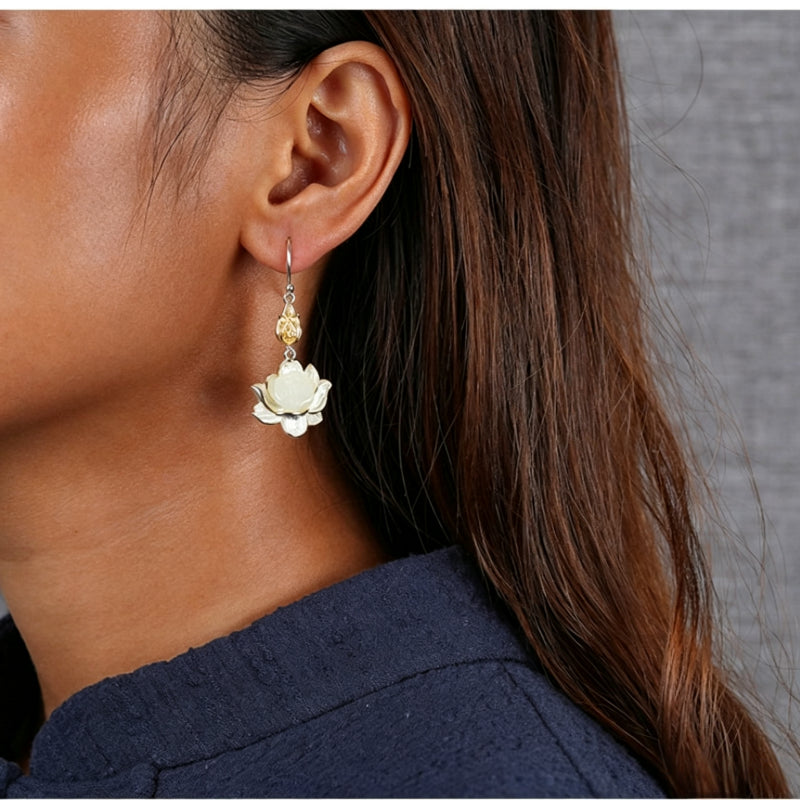 Lucky Lotus Pod Hetian Jade Earrings – Ethnic Oriental Jewelry