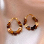 Boucles d'oreilles Œil de tigre naturel, perles carrées Maillard, boucle Resolve - Attire la richesse