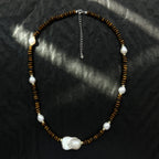 Irregular Baroque Pearl Natural Tiger Eye Stone Necklace — Gift for Mom