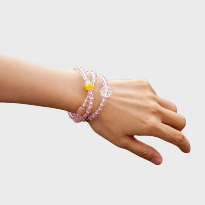 Triple Wrap Natural Rose Crystal Bracelet