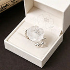 Bague ouverte en quartz clair Fleur de prunier