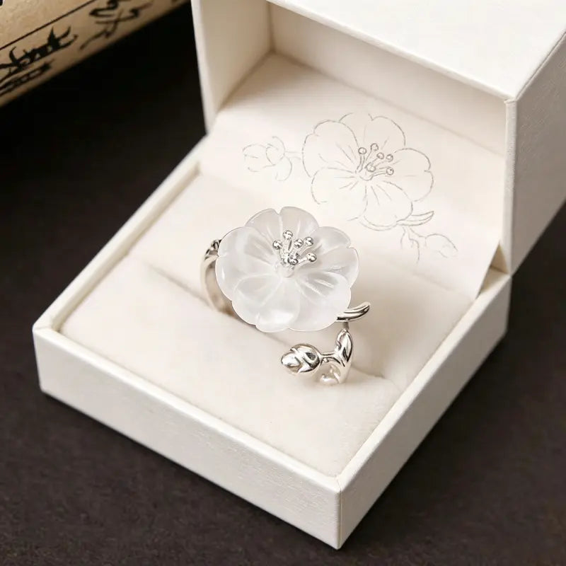 Plum Blossom Clear Quartz Open Ring