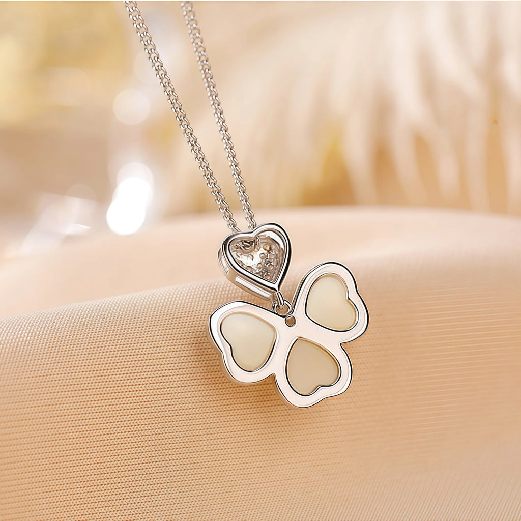 Heart Hetian Jade Four-Leaf Clover Necklace - Purity & Peace