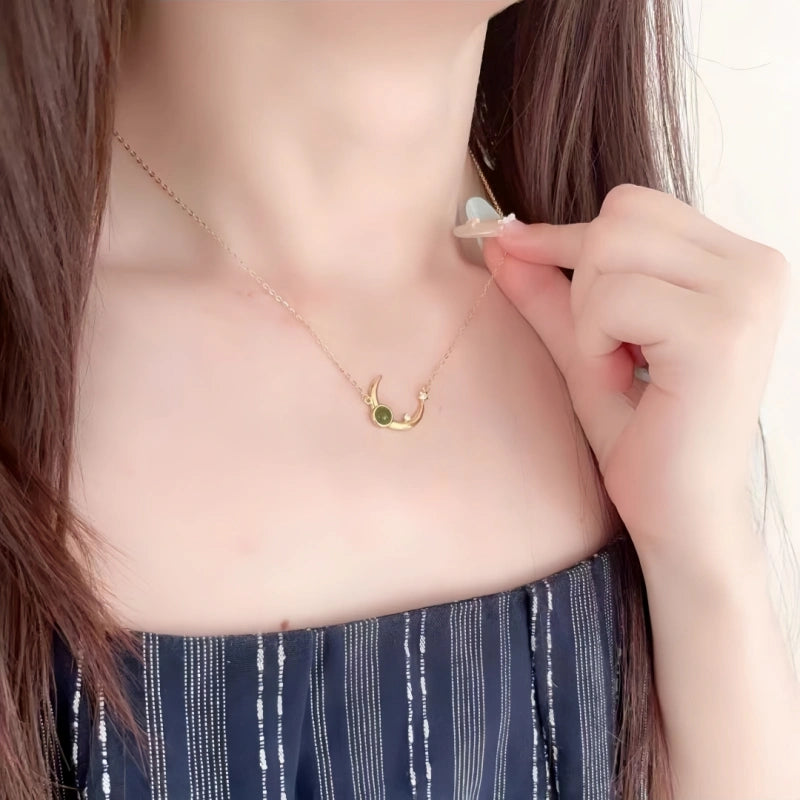 Natural Jasper Moon & Star Necklace