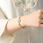 Natural Hetian Jade Square Fortune Plaque Bracelet, Ideal Blessings and Peace Gift