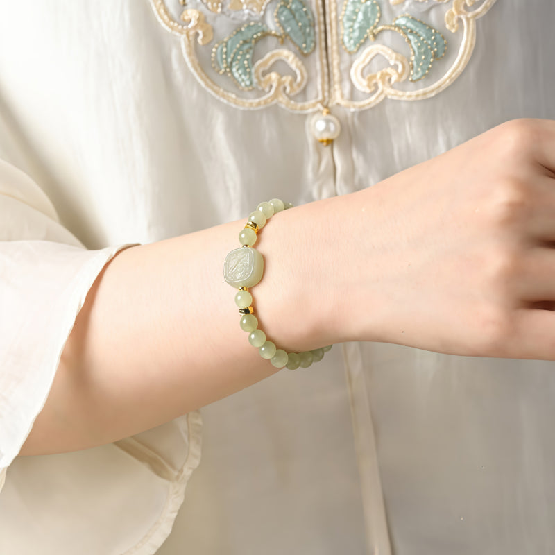 Natural Hetian Jade Sifang Fu Brand Hand String