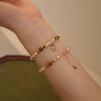 Tiger Eye & Shell Bead Bracelet for Women, Adjustable Extension Chain with Leaf Pendant