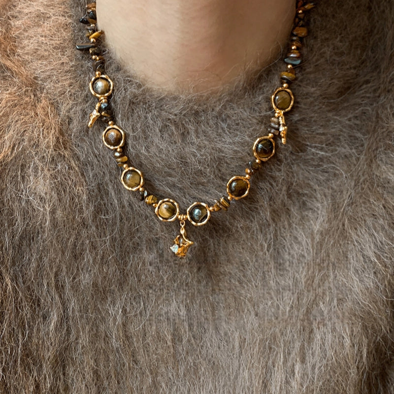 Collier en pierre naturelle Œil de tigre, Couple Maillard Starburst