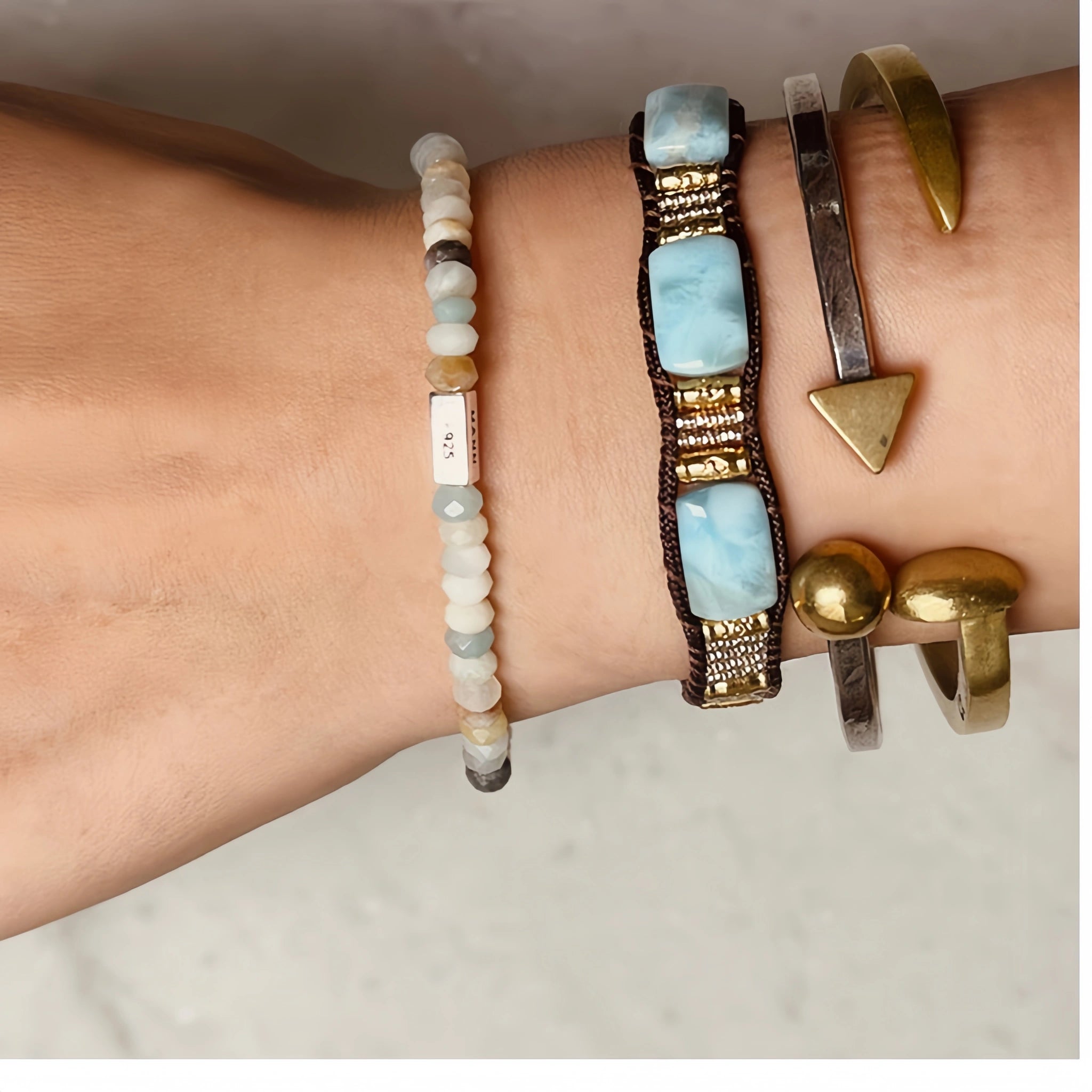 Natural Stone Abacus Bead Stackable Bracelet - Stone Abacus Beads