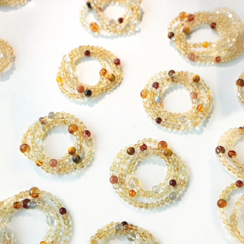 Natural Yellow Phantom Citrine Mixed Gem Multi-Loop Wealth Bracelet - Boost Steady Income & Career