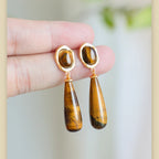 Boucles d'oreilles goutte d'eau œil de tigre naturel — attire la richesse et protège