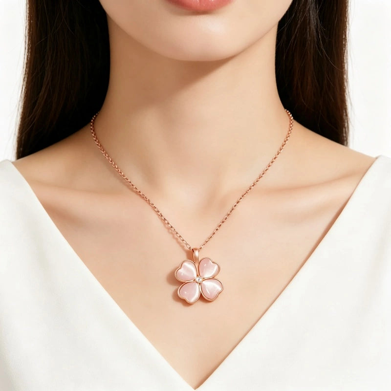 Pink Lucky Clover Necklace
