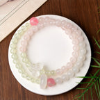 Natural Rose&Clear Quartz Prehnite White Agate Bracelet - Tranquility and Strength